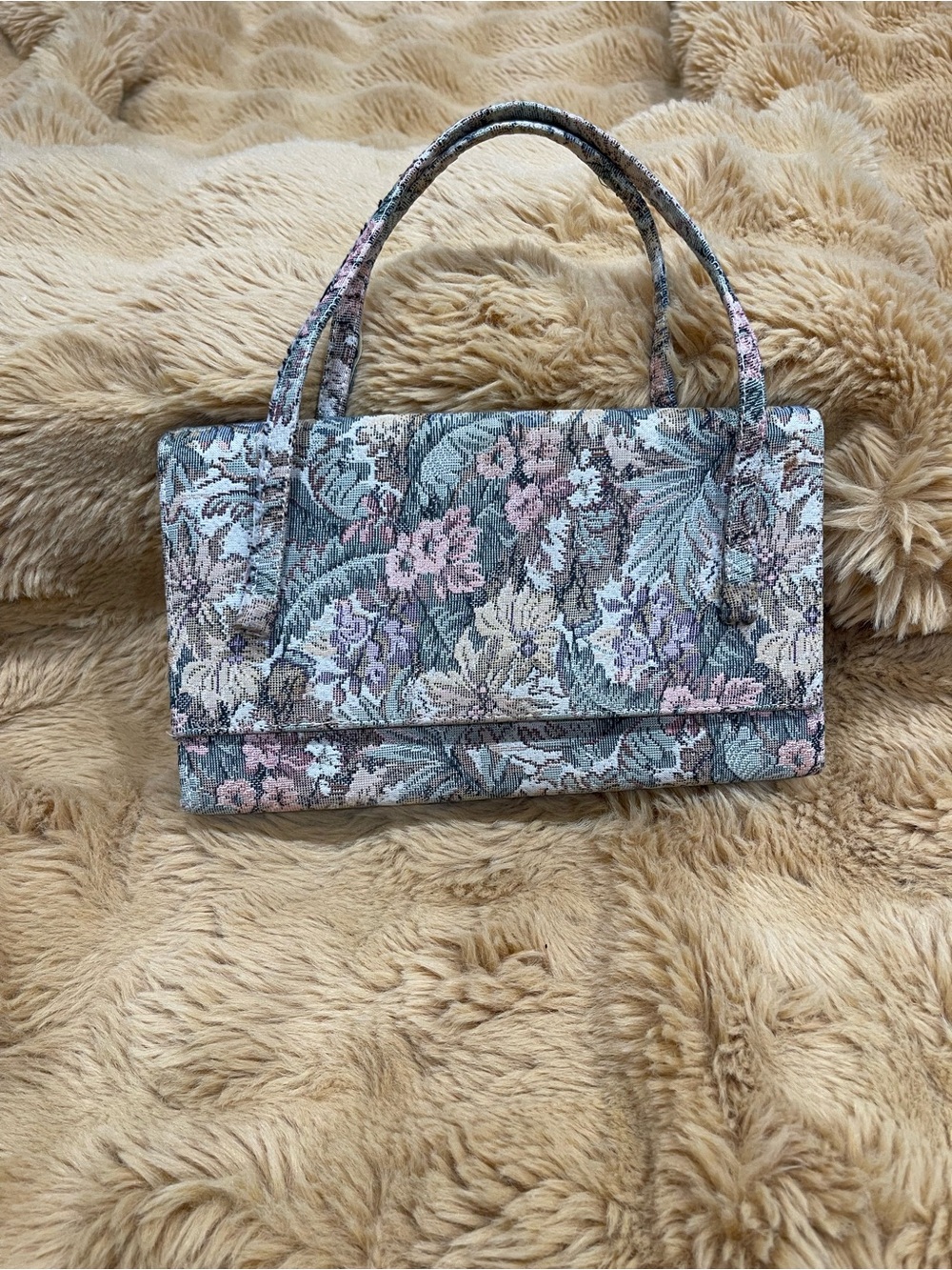 Vintage Floral Tapestry Top-Handle Bag in Pastel Multi